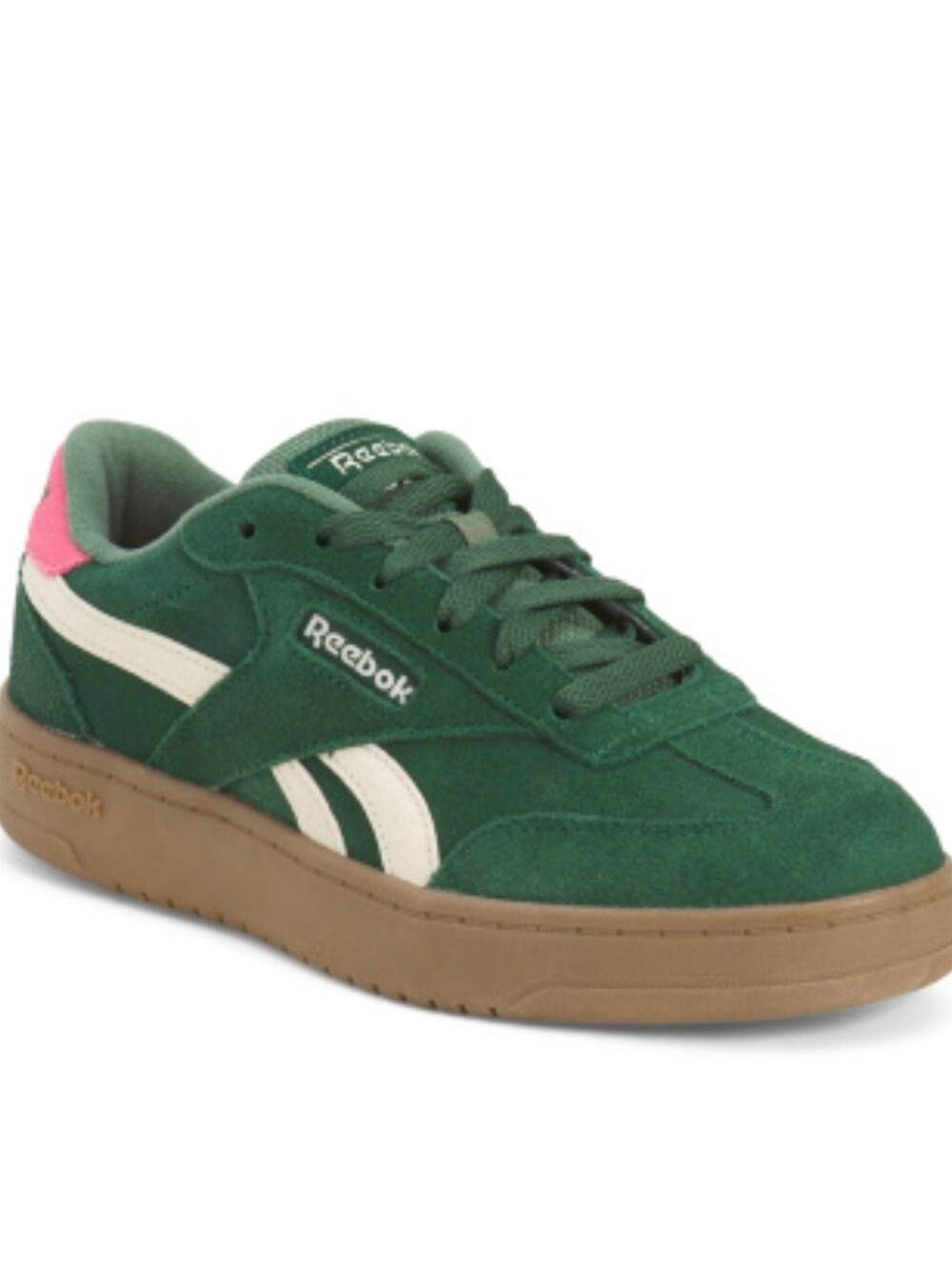 Reebok Women's Green Suede Casual Sneakers with Pink Accent Sz 8.5